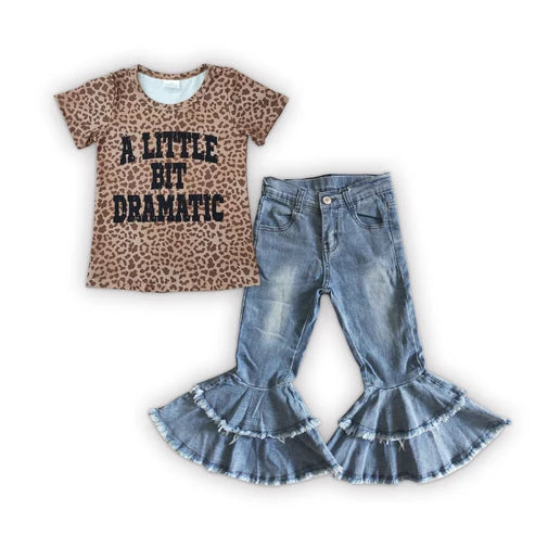 A Little Dramatic Leopart Short Sleeve T-shit Top with Denim Pants Outfit