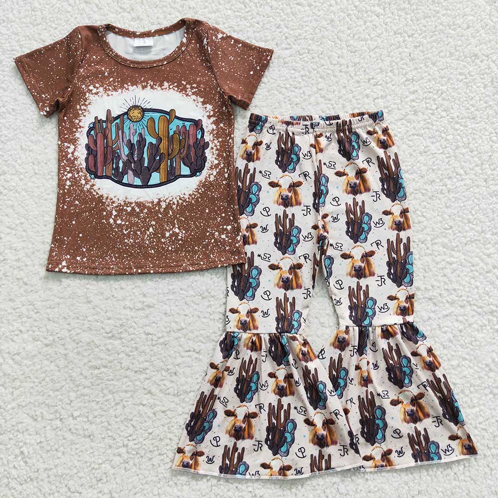 Sibling Baby Girls Western Bell Bottom Pants Outfit
