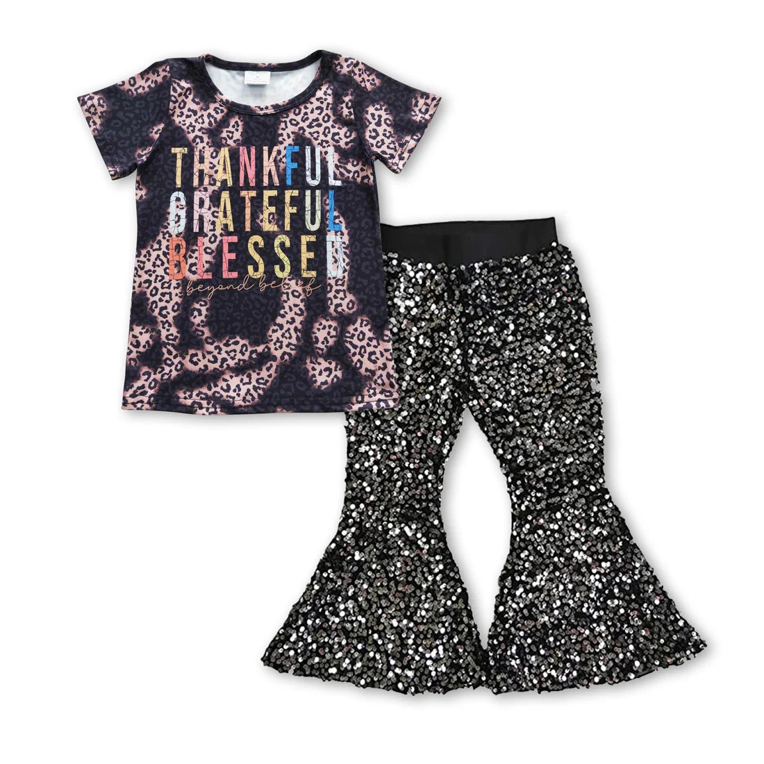 Baby Girls Thankful Top Black Sequin Pants Outfit