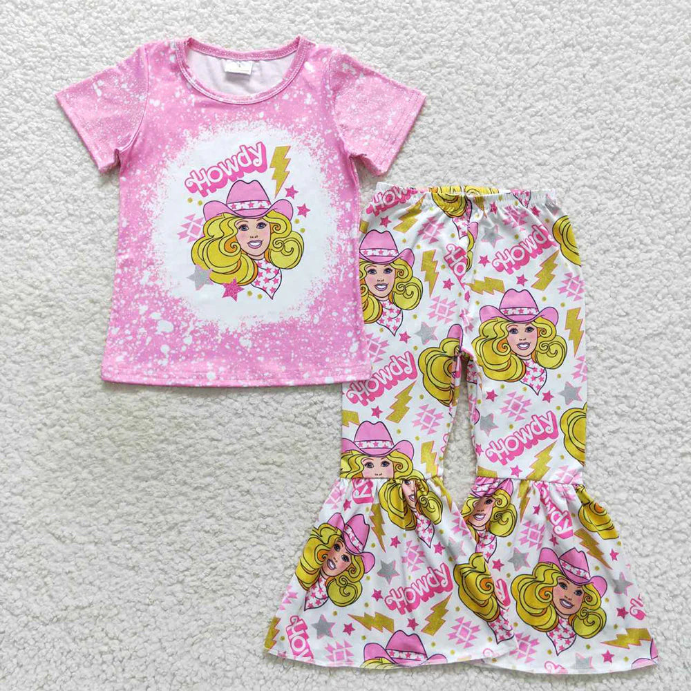 Sibling Baby Girls Doll Short Sleeve Shirts Bell-Bottom Pants Outfit