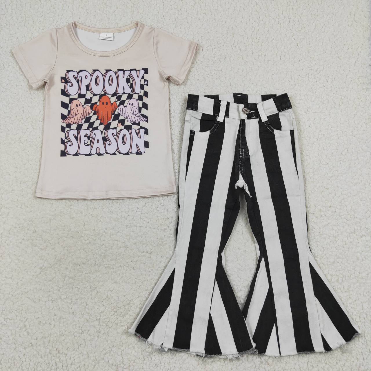 GSPO0805 SPOOKY SEASON Top Stripes Jeans Girls Halloween Clothes Set