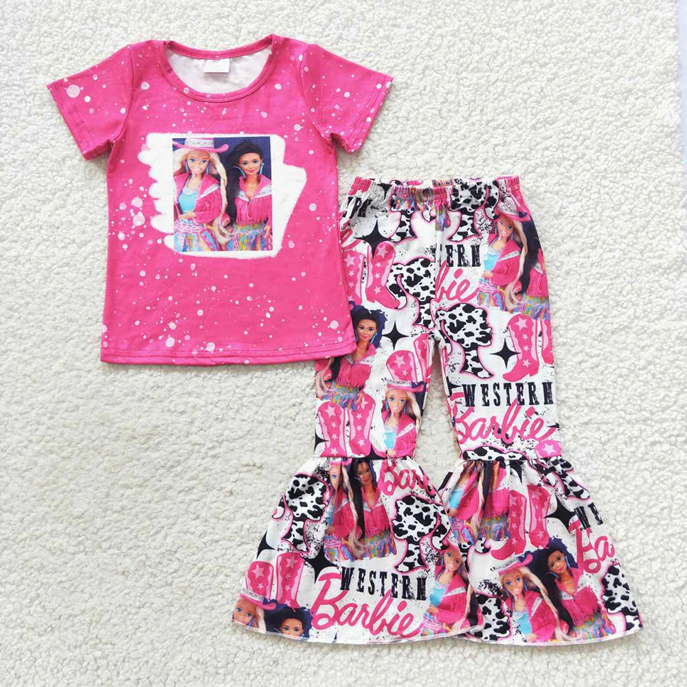 Sibling Baby Girls Doll Short Sleeve Shirts Bell-Bottom Pants Outfit
