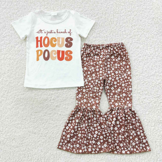 GSPO0811  Witch White Top Flowers Bell Pants Girls Halloween Clothes Set