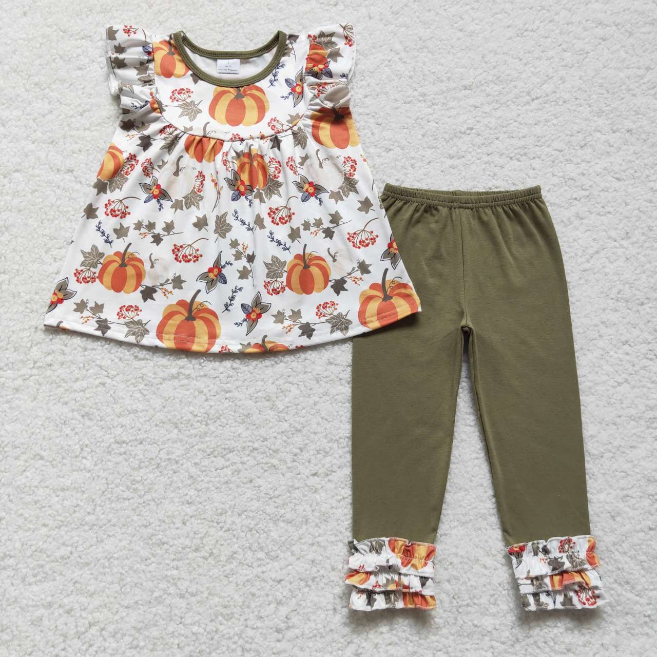 GSPO0837 Pumpkin Flowers Tunic Top Legging Pants Girls Fall Clothes Set