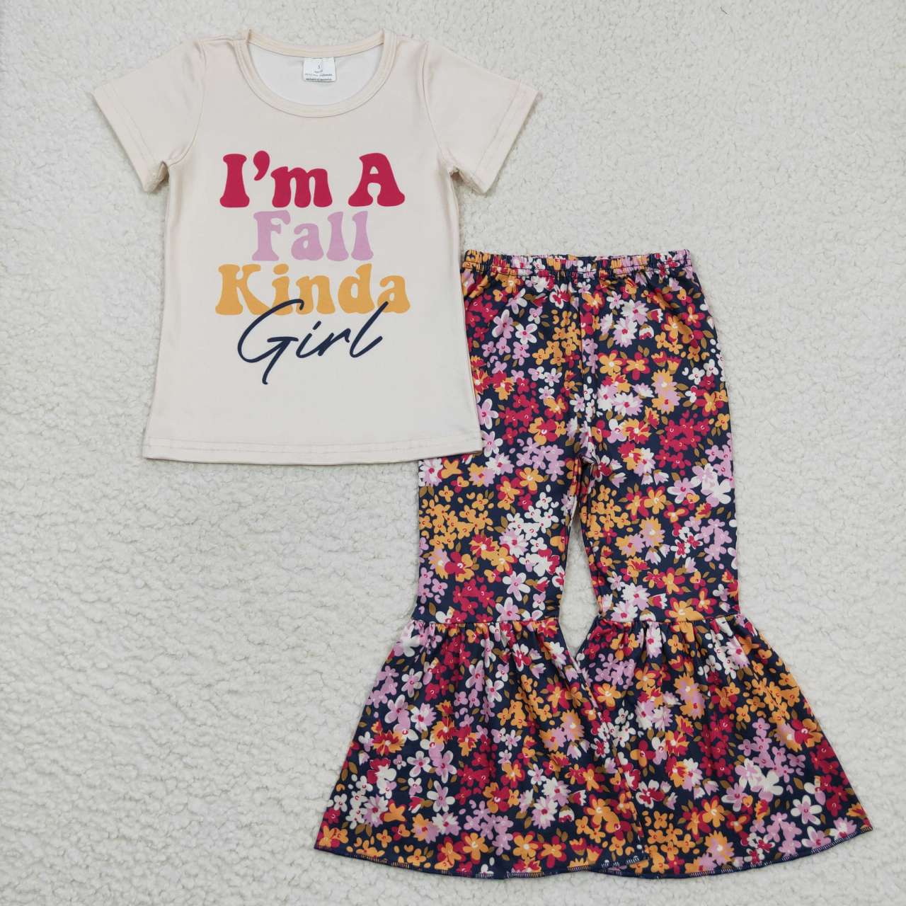 GSPO0862 I'M A FALL KINDA GIRL Top Flowers Bell Pants Girls Clothes Set
