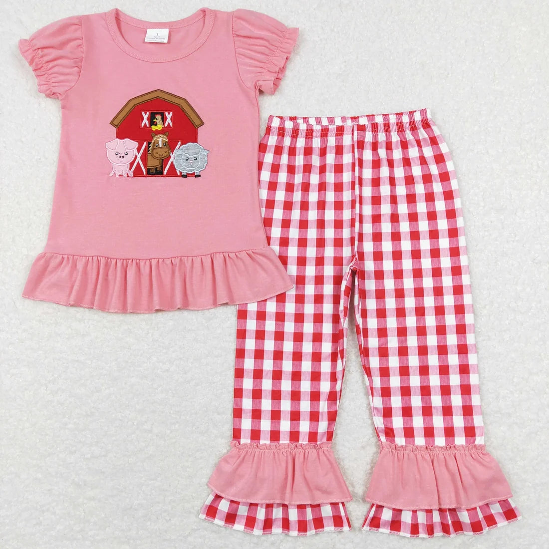 Sibling Baby Girls Embroidery Farm Animal Short Sleeve Outfit Romper