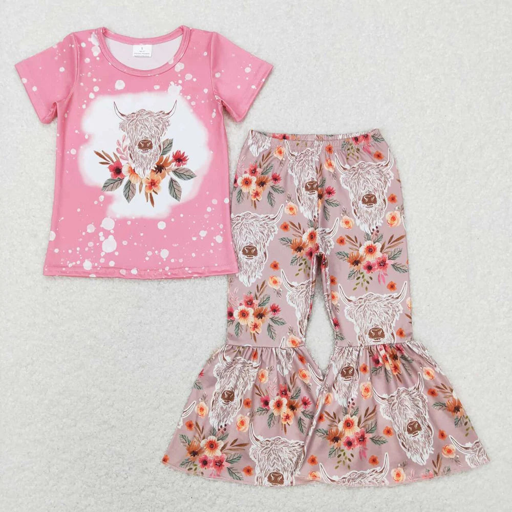Sibling Baby Girls Western Bell Bottom Pants Outfit