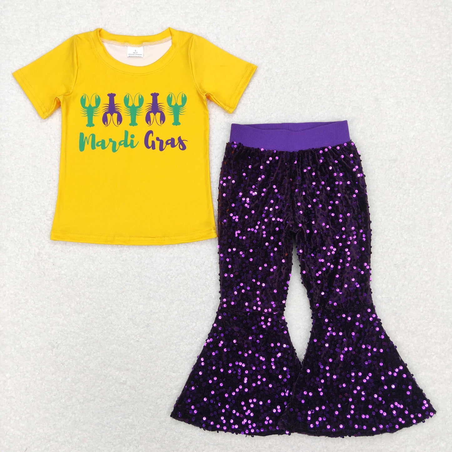 Sibling Baby Girls Mardigras Top Sequin Bell Bottom Pants Clothes Sets