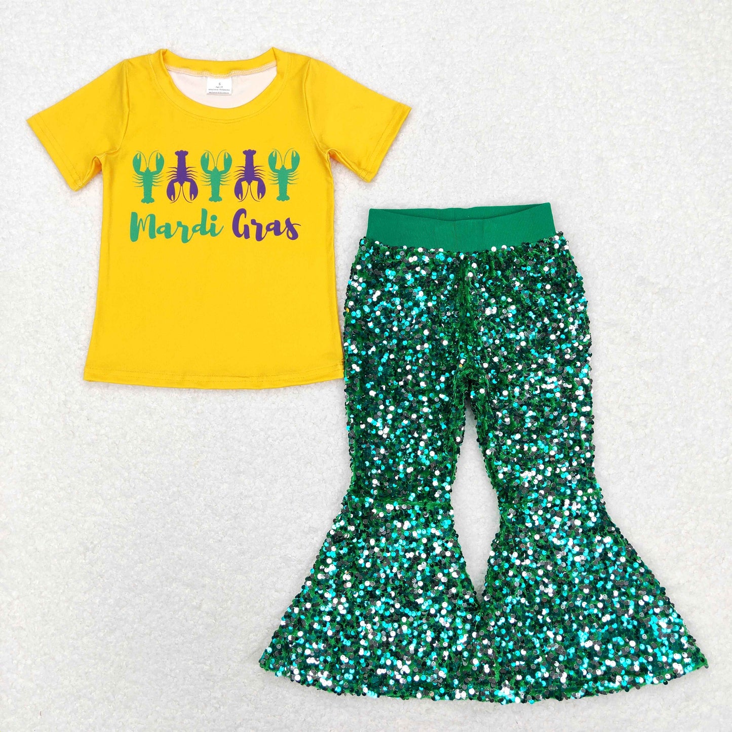 Sibling Baby Girls Mardigras Top Sequin Bell Bottom Pants Clothes Sets