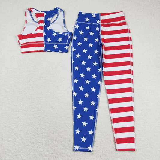 GSPO1486 Adult Women 4th Of July Stars Tank Top Legging Pants Yoga Sports Clothes Sets