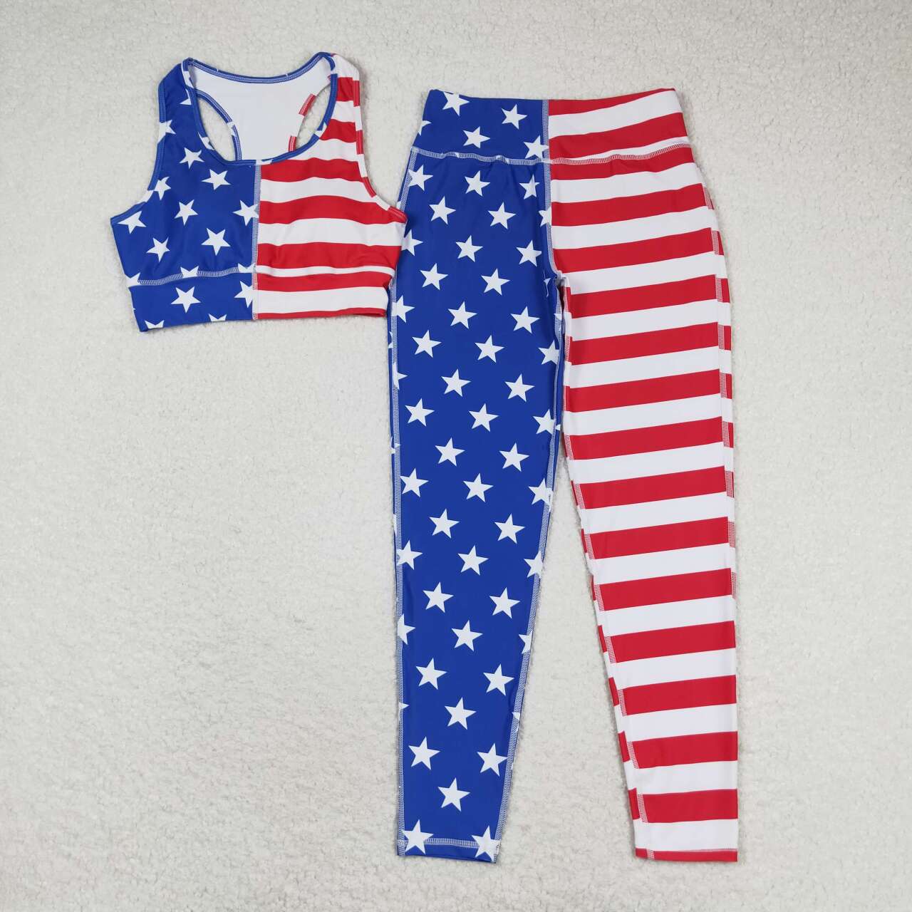 GSPO1486 Adult Women 4th Of July Stars Tank Top Legging Pants Yoga Sports Clothes Sets
