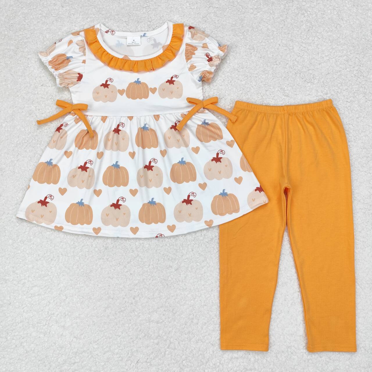 GSPO1556 Pumpkin Tunic Top Orange Pants Girls Fall Clothes Set