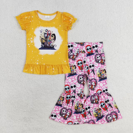 GSPO1587 Nightmar* Yellow Top Leopard Bell Pants Girls Halloween Clothes Set