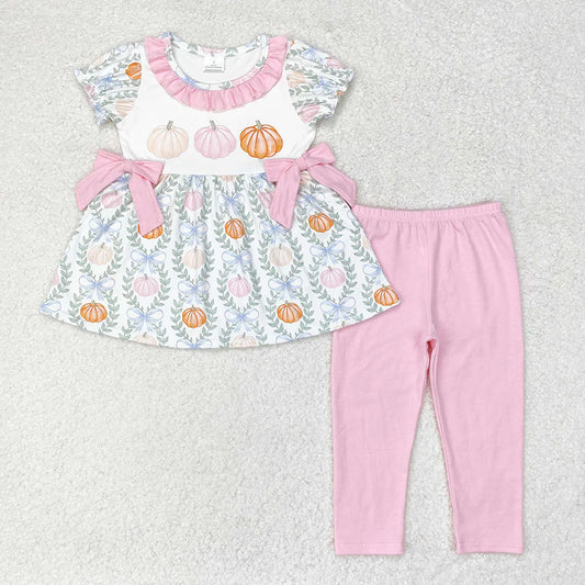 Baby Girls Pumpkin Bows Leaves Tunic Legging Clothes Sets