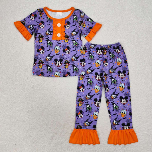 GSPO1608 Cartoon Mouse Web Print Girls Halloween Pajamas Clothes Set