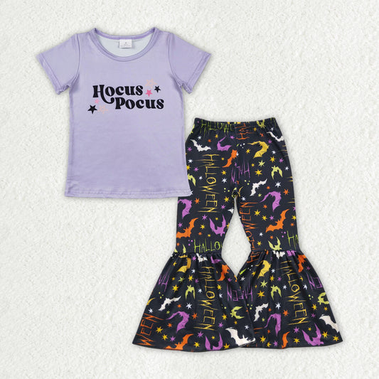 GSPO1699 Witch Purple Top Stars Bell Pants Girls Halloween Clothes Set