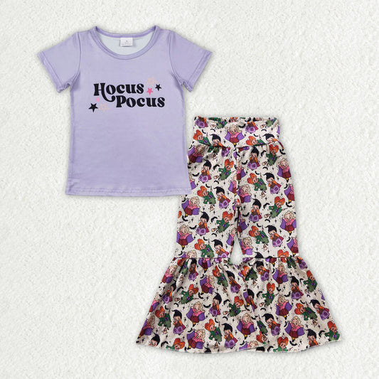 GSPO1700 Witch Purple Top Bell Pants Girls Halloween Clothes Set