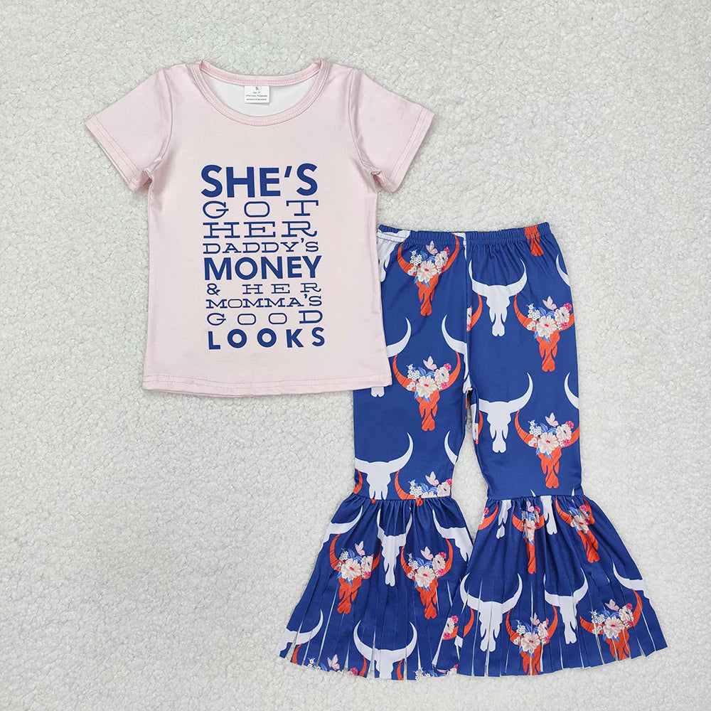 Sibling Baby Girls Western Shirts Top Bell Bottom Pants Outfits