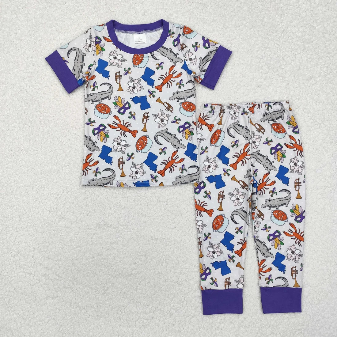 Sibling Baby Boys Mardi Gras Short Sleeve Top Pants Pajama Set