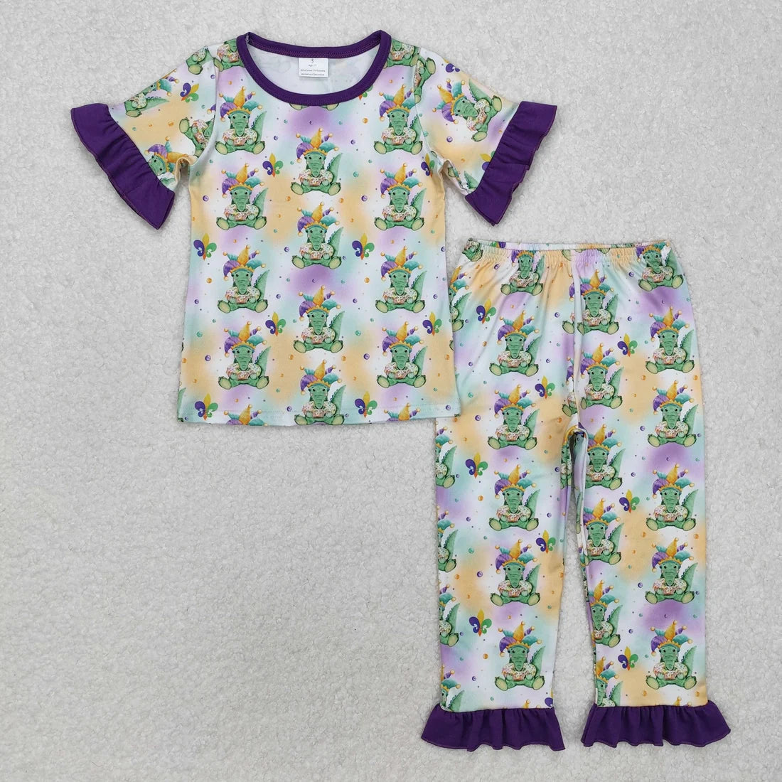 Sibling Baby Boys Mardi Gras Short Sleeve Top Pants Pajama Set