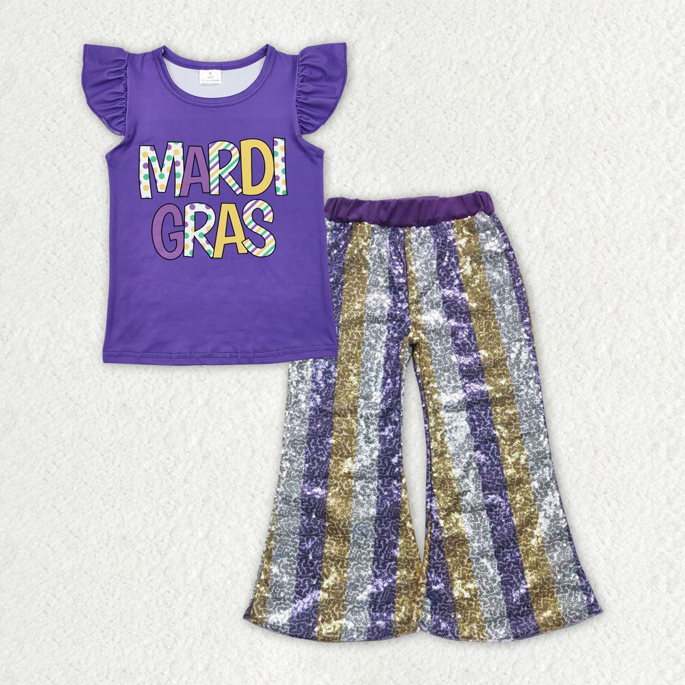 Sibling Baby Girls Mardigras Top Sequin Stripe Flare Pants Clothes Sets