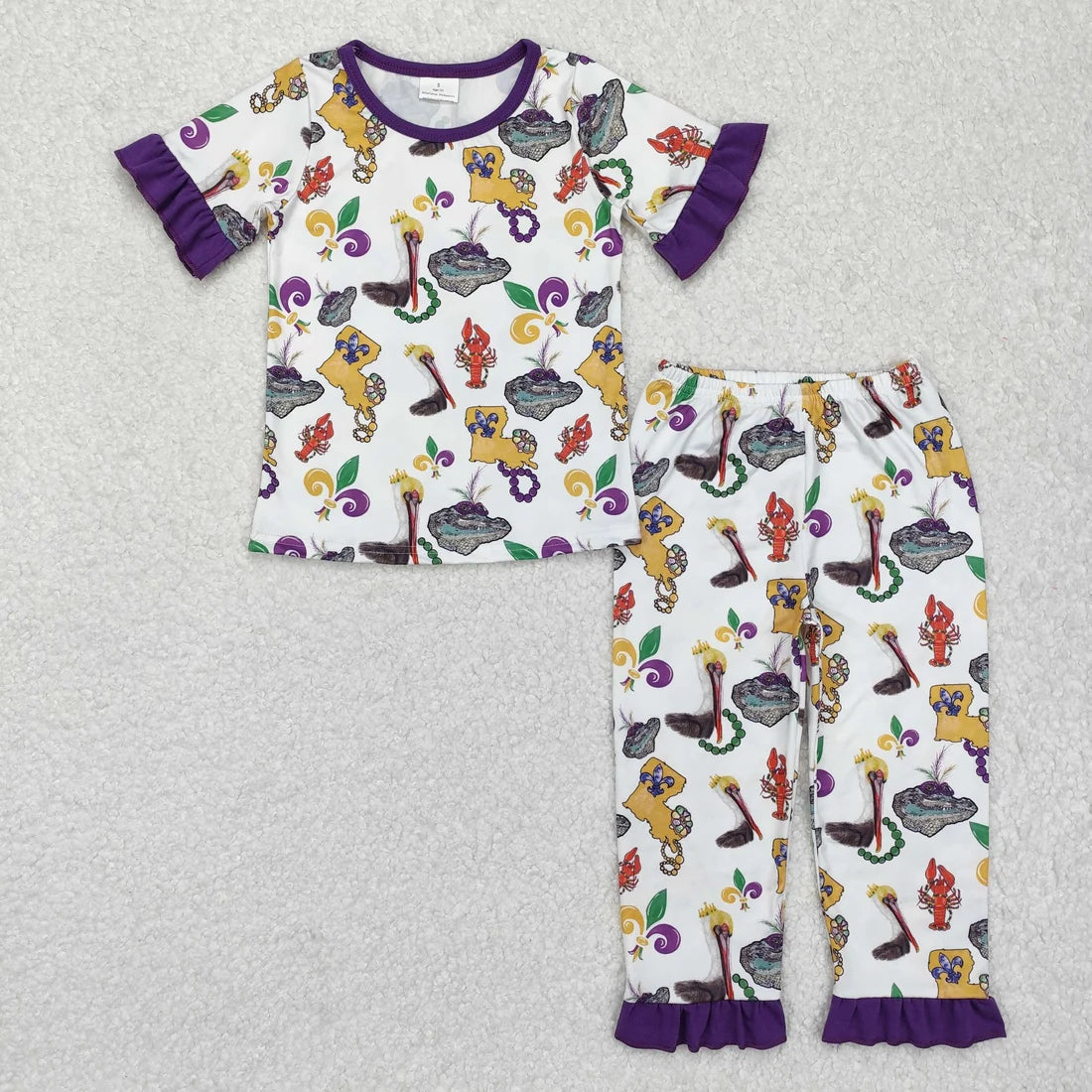 Sibling Baby Boys Mardi Gras Short Sleeve Top Pants Pajama Set