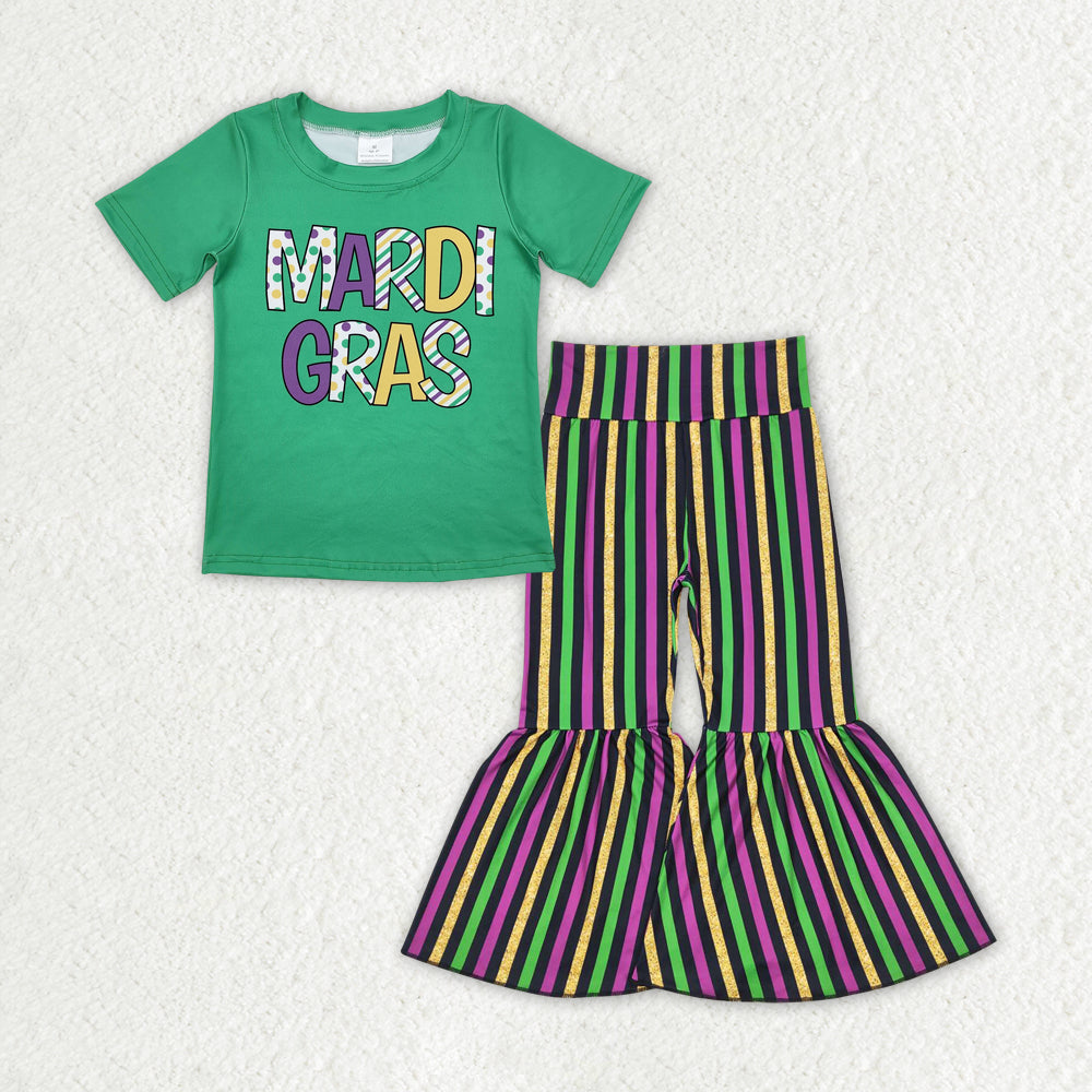 Sibling Baby Girls Mardigras Top Bell Bottom Stripe Pants Clothes Sets