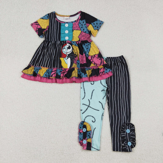 GSPO2056 Nightmar* Ruffle Tunic Top Legging Pants Girls Halloween Clothes Set