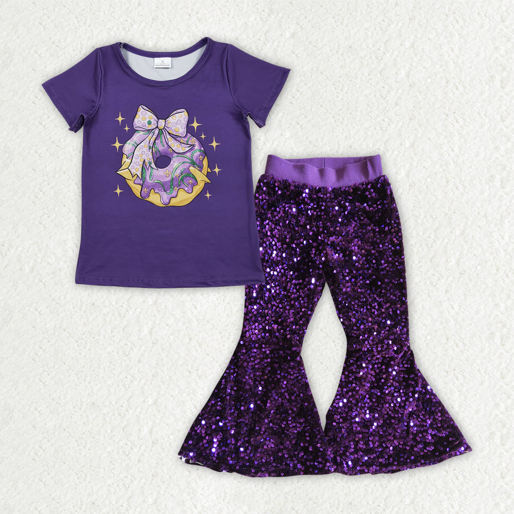 Sibling Baby Girls Mardigras Top Sequin Bell Bottom Pants Clothes Sets
