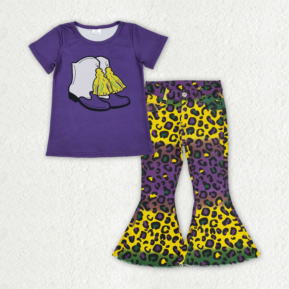Sibling Baby Girls Mardigras Top Denim Bell Bottom Pants Clothes Sets