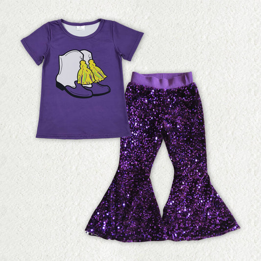 Sibling Baby Girls Mardigras Top Sequin Bell Bottom Pants Clothes Sets