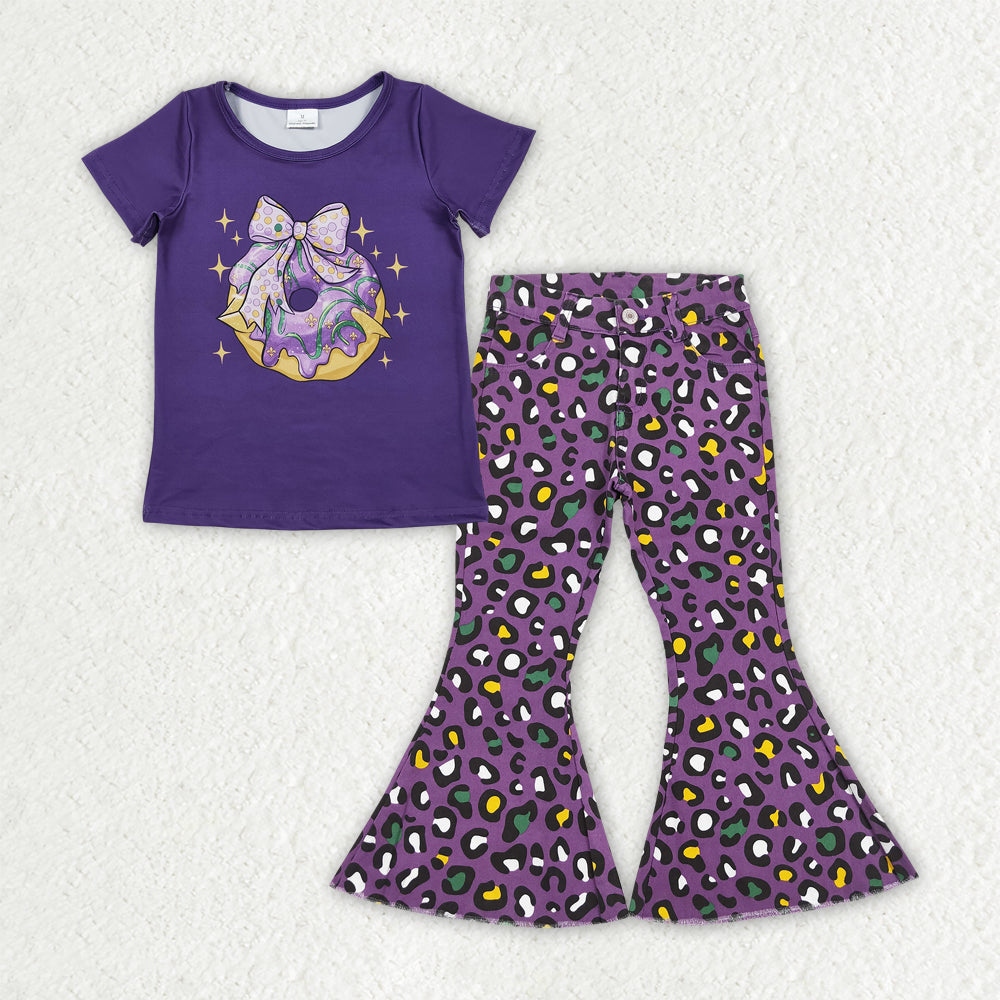 Sibling Baby Girls Mardigras Top Denim Bell Bottom Pants Clothes Sets