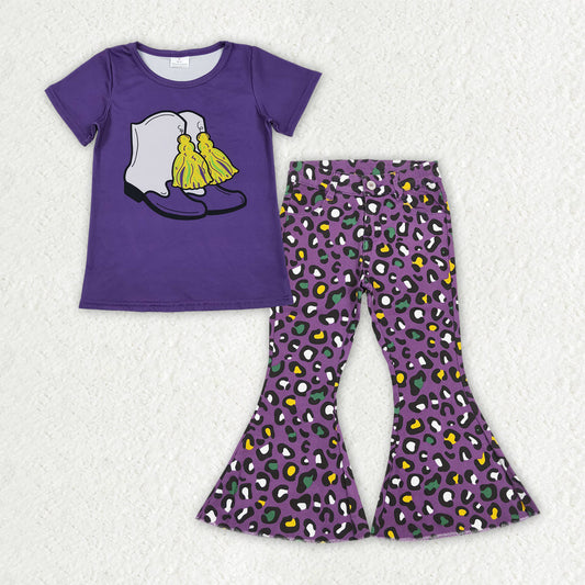 Sibling Baby Girls Mardigras Top Denim Bell Bottom Pants Clothes Sets