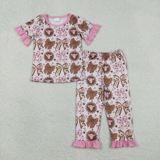 Sibling Baby Boys Girls Short Sleeve Cows Aztec Horses Top Pants Western Pajamas Sets