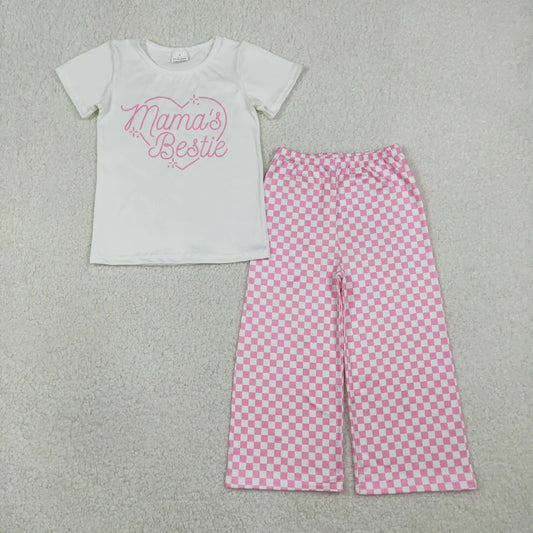 Sibling Baby Mama&Dad's Girl Hearts Top Checked Camo Flare Pants Clothes Sets