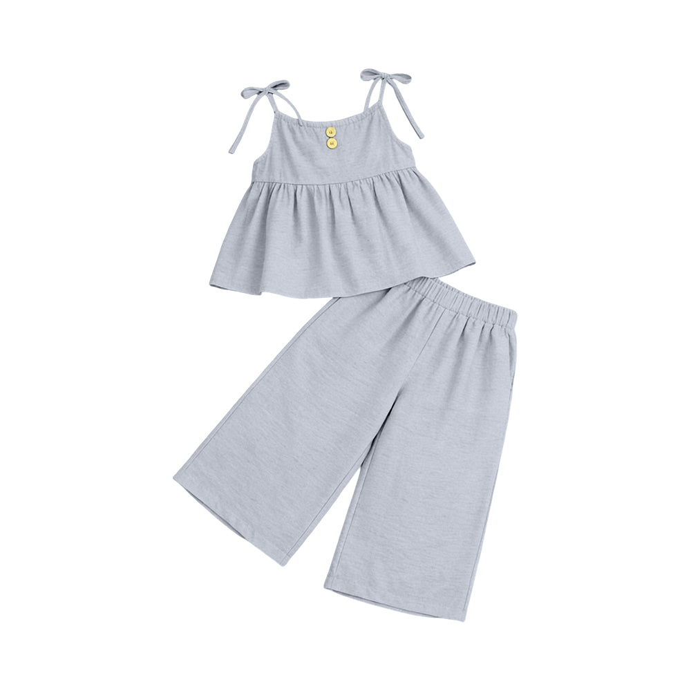 3.19 GSPO2301 Preorder Grey Strap Top Straight Pants Girls Summer Clothes Set