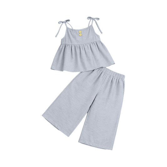 3.19 GSPO2301 Preorder Grey Strap Top Straight Pants Girls Summer Clothes Set