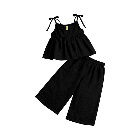 3.19 GSPO2303 Preorder Black Strap Top Straight Pants Girls Summer Clothes Set
