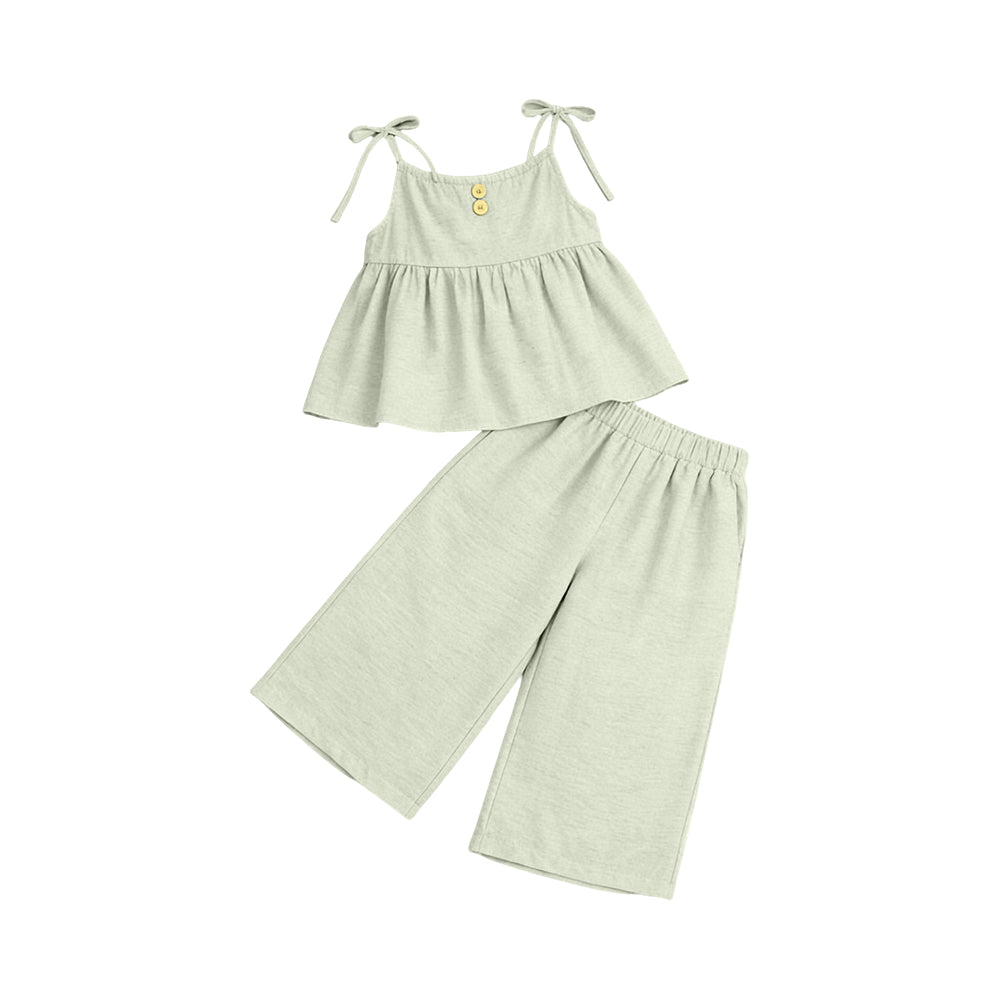 3.19 GSPO2304 Preorder Light Green Strap Top Straight Pants Girls Summer Clothes Set