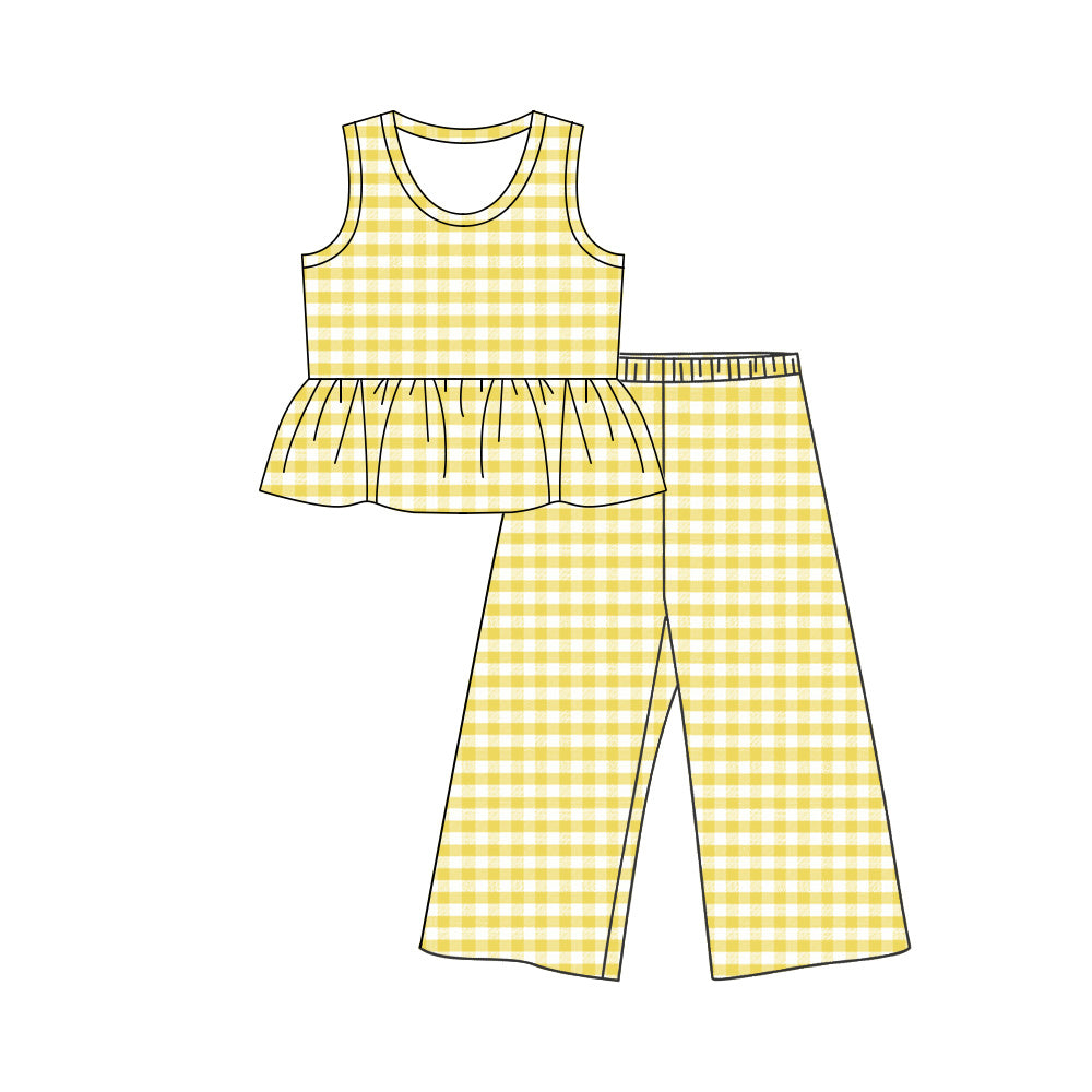 3.25 GSPO2309 Baby Girls Yellow Checked Tunic Flare Pants Clothes Set Preorder