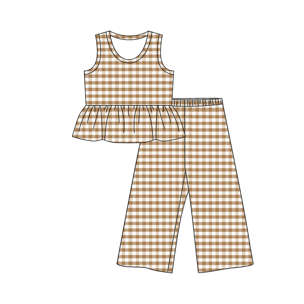 3.25 GSPO2310  Baby Girls Khaki Checked Tunic Flare Pants Clothes Set Preorder