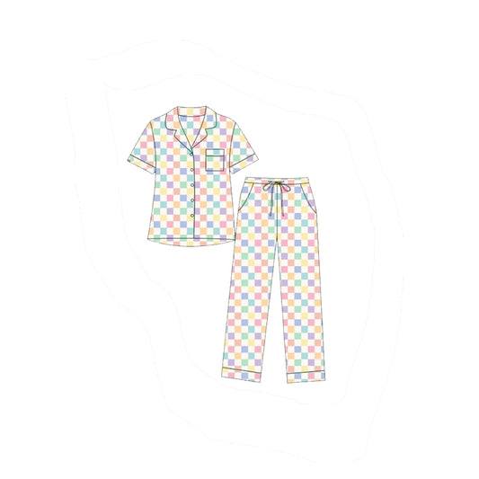 3.30 Pastel Checkered Girls Short Sleeve Top with Pants Pajama Set Preorder