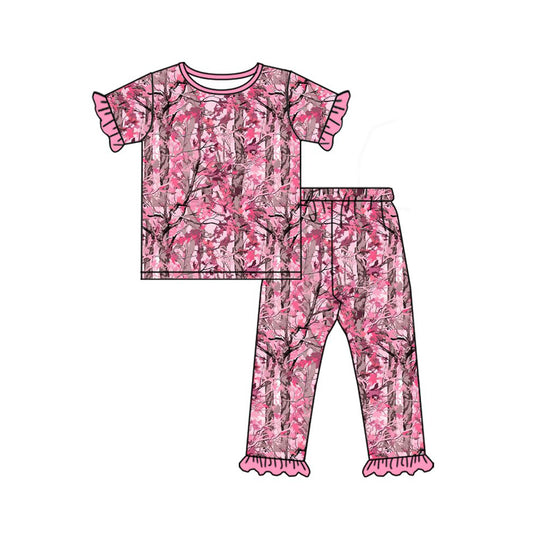 4.21 GSPO2318 Preorder Branch Camo Pink Girls Pajamas Clothes Set