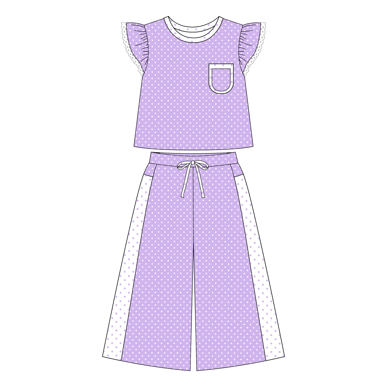 7.2 Preorder Baby Girls Violet Flutter Sleeve Top with Wide Leg Pants Outfit