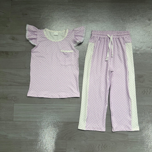 GSPO2328 Baby Girls Violet Flutter Sleeve Top with Wide Leg Pants Outfit