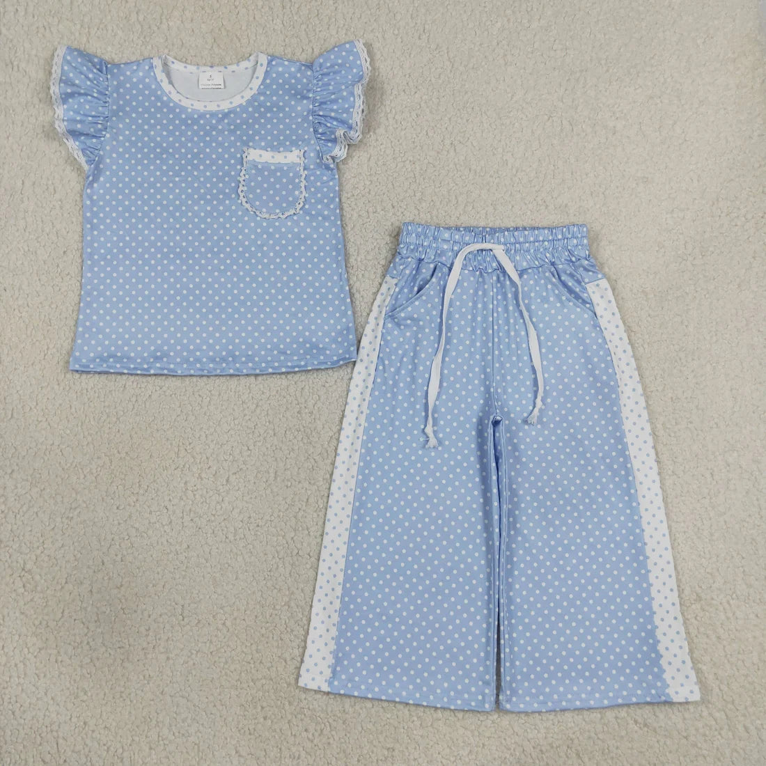 Sibling Kids Girls  Polka Dot Flutter Sleeve Top with Wide Leg Pants Outfit