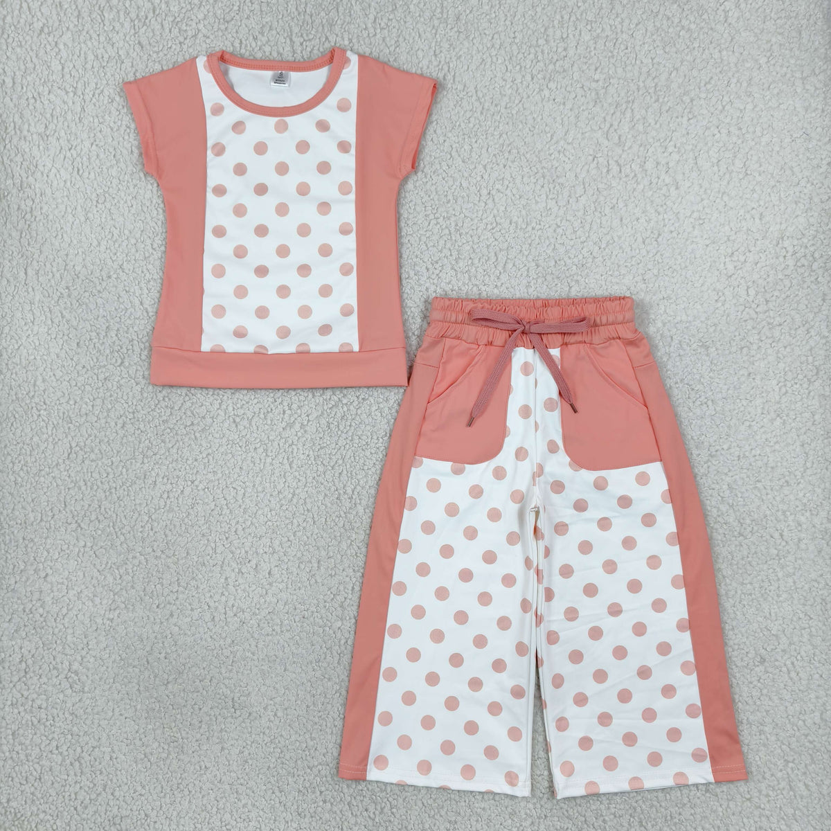 Sibling Toddler Girls Polka Dot Short Sleeve Top Pocket Pants Actice Outfit