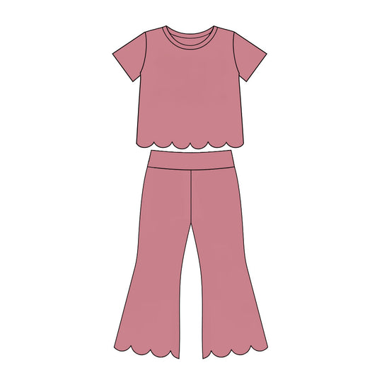 7.14 GSPO2338 Preorder Pink Cotton Girls Scallop Edge Clothes Set