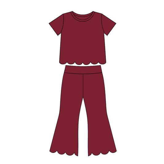 7.14 GSPO2344 Preorder Wine Cotton Girls Scallop Edge Clothes Set