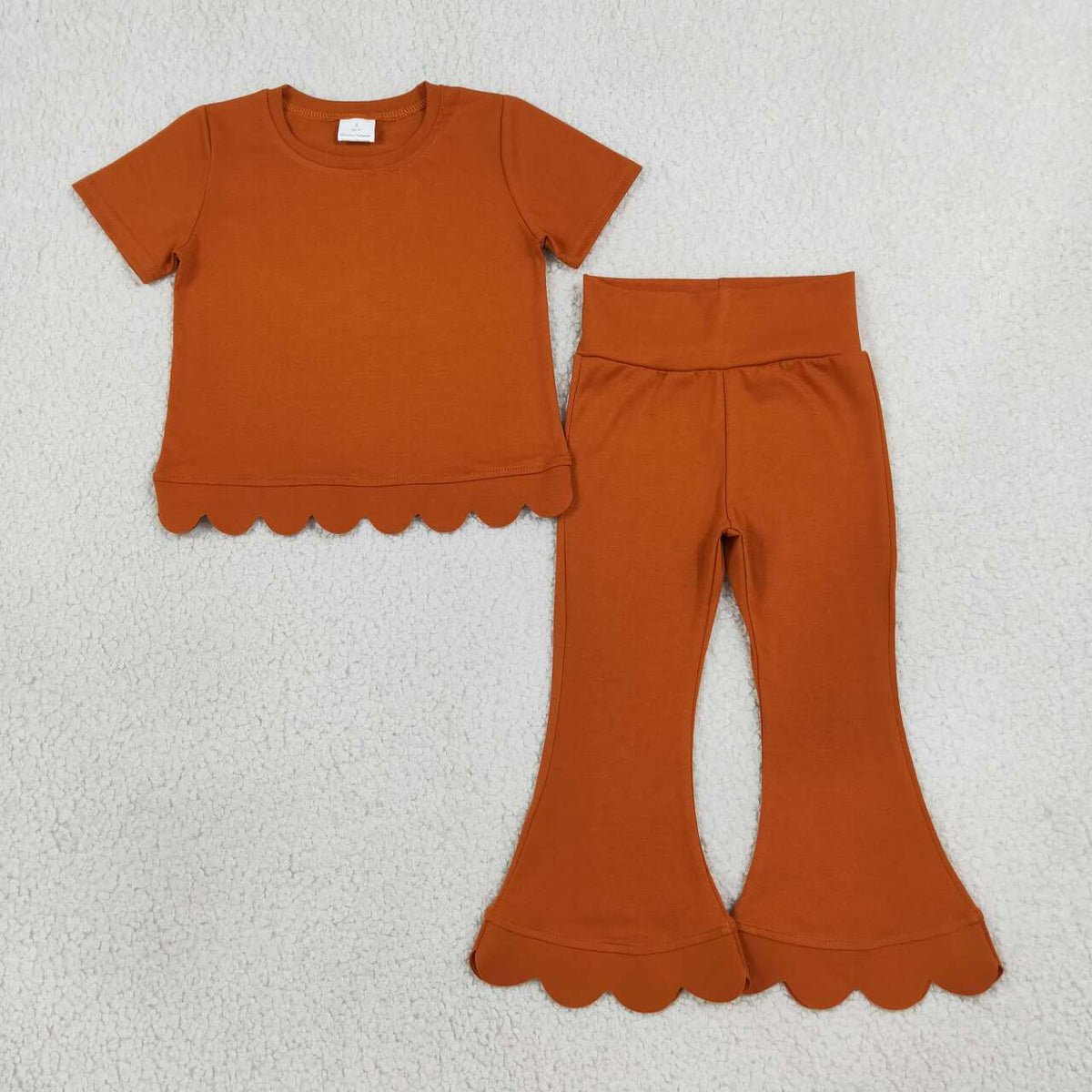 10 Colors Cotton Scallop Edge Short Sleeve Bell Pants Girls Fall Clothes Set Sisters Wear